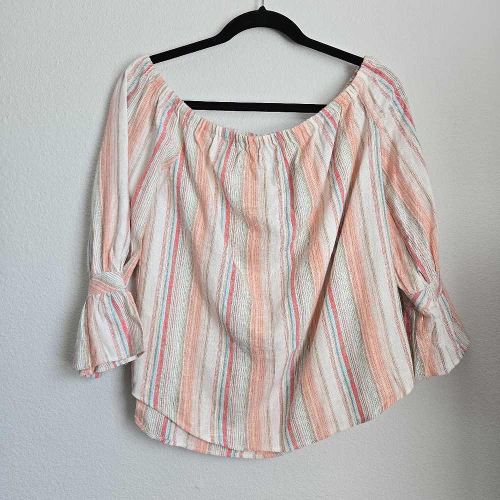 7th Avenue Design Studio NY & C Linen Blend Off Shoulder 3/4 Sleeve Top Small